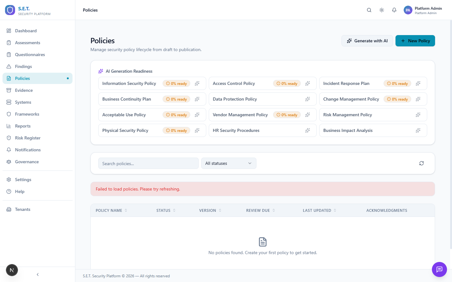 S.E.T. policy templates library